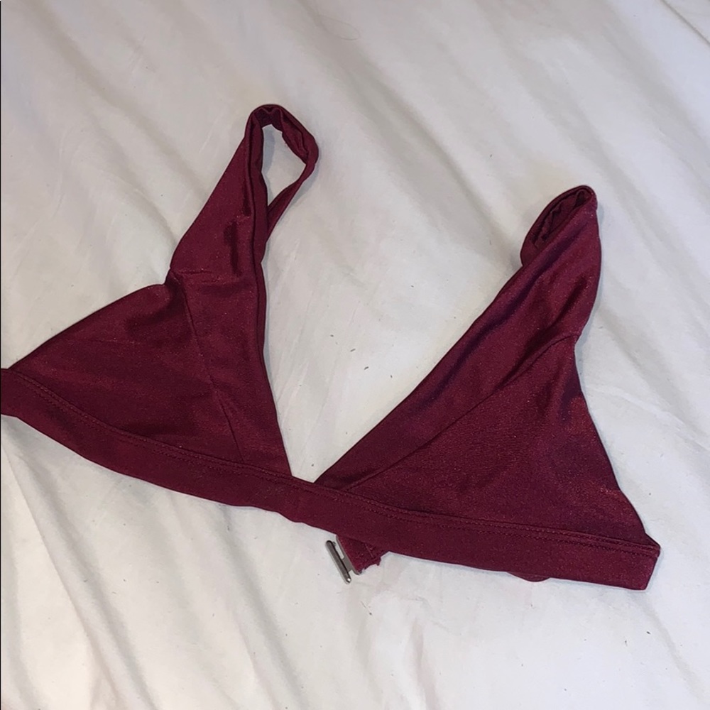 maroon shiny bikini top